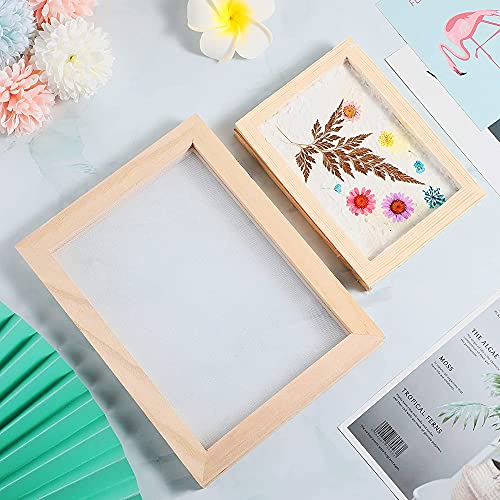 Cayway 11 Pack Paper Making Screen Kit Include 5 PCS Wooden Paper Making Mold Frame, Dried Flowers, Replace Mesh Cloth, Spoon Stirrer and Tweezers - WoodArtSupply