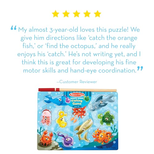 Melissa & Doug Magnetic Wooden Fishing Game and Puzzle With Wooden Ocean Animal Magnets - Magnetic Fishing Game, Ocean Animals Chunky Puzzle For Melissa & Doug