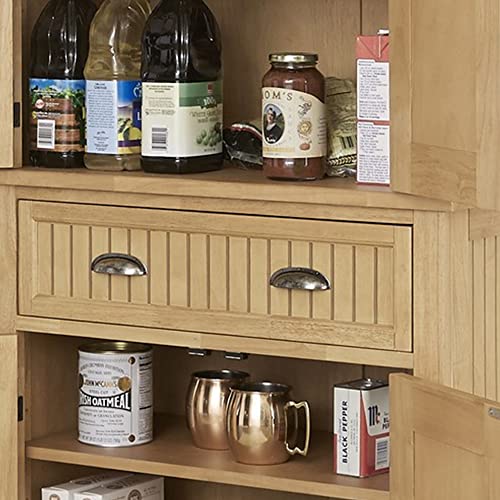 Homestyles Nantucket Storage Cabinet Kitchen Pantry with Drawers and Adjustable Shelves, 71.5 Inch Height, Natural Brown Maple Finish