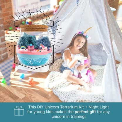 Unicorn Light Up Terrarium Kit for Kids I DIY Unicorn Toys Craft Kits for Kids I Terrarium Jar Night Light for Kids Crystal Growing Kit I Unicorn