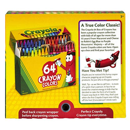 Crayola Crayons, Regular Size, 64 Count with Sharpener - WoodArtSupply