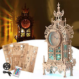 FUNPOLA 3D Wood Puzzle LED Tower Clock Model, 3D Puzzle Building Model Desktop Clock Model DIY Architectural Building Blocks (LED-TC01 Wood) FUNPOLA