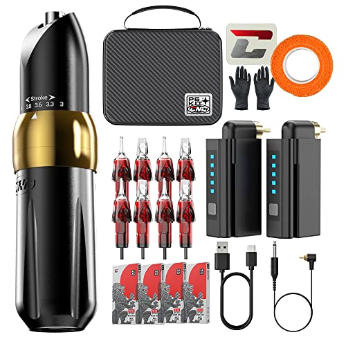 CNC Tattoo Kit Wireless Rotary Pen Machine 2pcs RCA Battery 5pcs Mixed Cartridges Needles Lightweight Gun for Tattoo Artists with Carry Case CNC