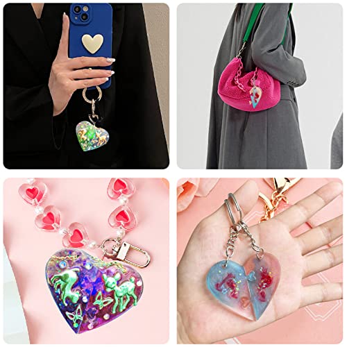 Szecl 3Pcs Heart Puzzle Keychain Silicone Mold Couples Pendant Heart Lover Puzzle Resin Casting Mold with Hole for DIY Jewelry Making Tool Jigsaw