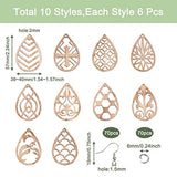 Craftdady 30 Pairs Unfinished Wood Earring Making Kit Hollow Filigree Blank Teardrop Wooden Cutouts Charms with Earring Hooks Jump Rings for DIY Craftdady