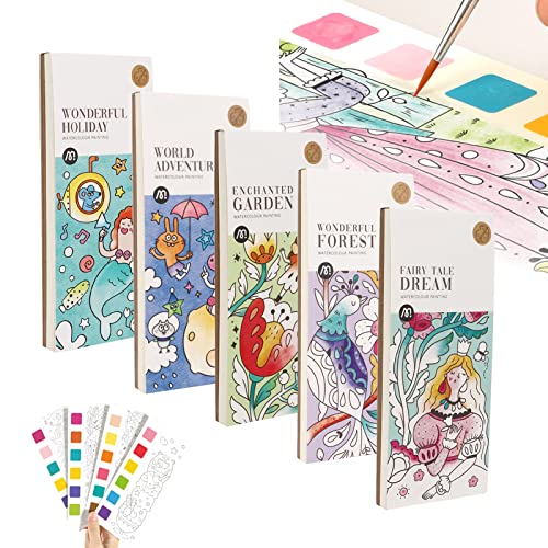 DANLIKT Pocket Watercolor Painting Book,Kids Watercolor Painting Book for Kids,Improve Creativity Portable Pocket Painting Book with Brush for - WoodArtSupply