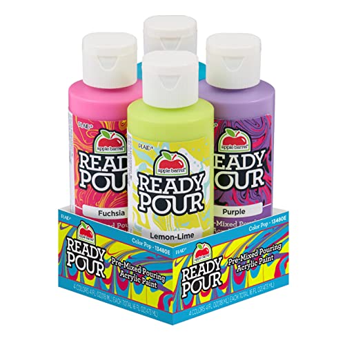 Apple Barrel Color Pop Pre-Mixed Set, Set of 4 Fluid Ready Pour Paints Perfect for DIY Arts and Crafts Projects, 13480E Apple Barrel