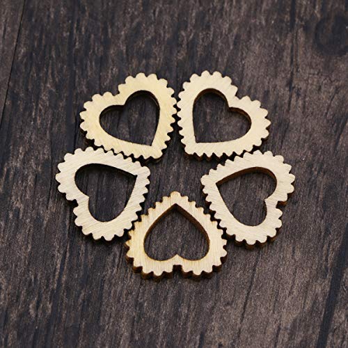Amosfun 100pcs Hollow Out Lace Heart Wooden Pieces Cutouts Craft Embellishments Wood Ornament Manual Accessories for DIY Art (20mm) Amosfun