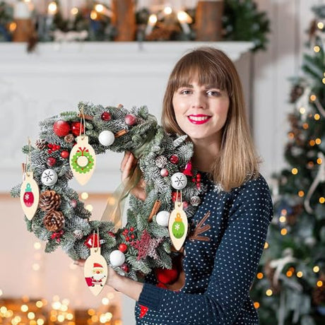 ABOOFAN Light Bulb Wood Cutouts 100pcs Christmas Unfinished Light Bulbs with Ropes Light Bulb Slices Discs Tags for DIY Crafts Xmas Hanging Ornaments ABOOFAN