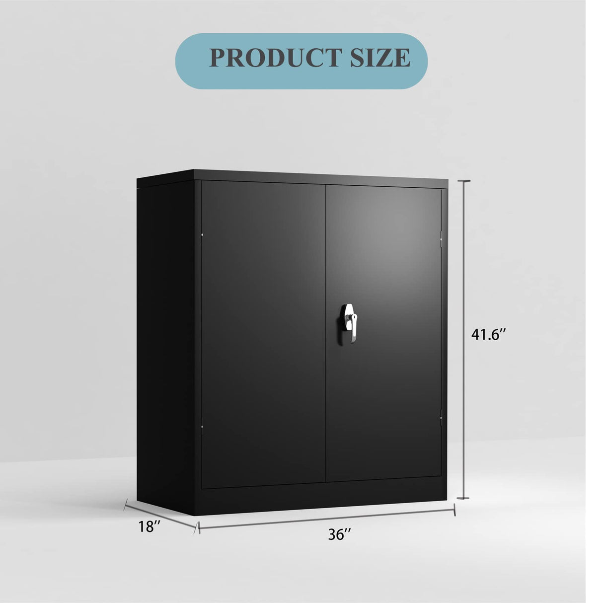 Zipzop Black Metal Storage Cabinet Lockable Steel Storage Cabinet with 2 Adjustable Shelves and 2 Door, Metal Utility Office Locker, 42”H×36”W×18”D Zipzop