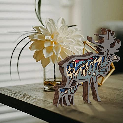 3D Wooden Reindeer Decor - Rustic Forest Animal Wall Sculpture for Home and Office CmayAlgc