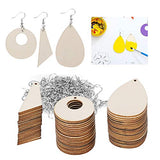 60 Pieces Unfinished Wooden Earrings Blank, Teardrop Tapered Round Earrings Pendants with 60 Pieces Earring Hooks and 60 Pieces Jump Rings for HERCHR