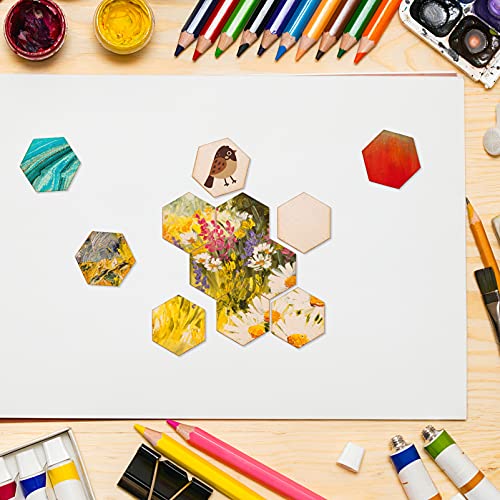 Healifty 100pcs Hexagon DIY Wood Ornaments Small Wood Hexagon Blank Slices Hexagon Wood Shapes 2 inch Unfinished Wood hex Honeycomb Wood Chips DIY Healifty