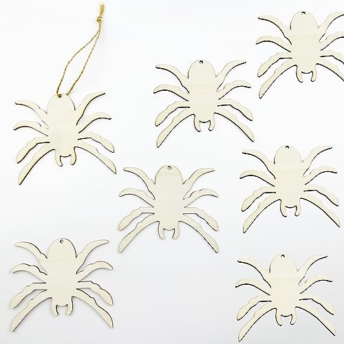 20pcs Unfinished Spider Wood DIY Crafts Cutouts Wooden Spider Shape Cutouts Halloween Wood Cutouts for Painting Halloween Tree Decorations Wreath
