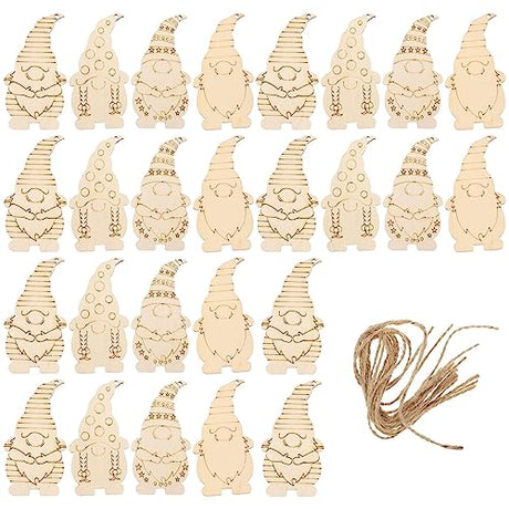 VOSAREA 40pcs Wooden Gnome Cutouts Christmas Gnome Pieces Unfinished Gnome Slices Natural Gnome Tags Xmas Tree Gnome Pendant for DIY Craft Painting VOSAREA