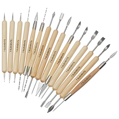 7 Elements 42-Piece Pottery, Clay and Sculpting Tool Set, Complete Kit for Modeling, Carving, and Ceramics - WoodArtSupply