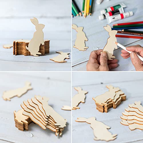 Easter Wooden Bunny Cutouts Unfinished Wooden Rabbit Cutouts Blank Bunny Wood Slices Ornaments for Christmas Wedding Birthday Party Easter Spring Zontween