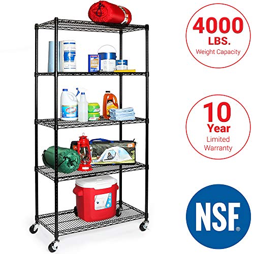 Seville Classics UltraDurable Heavy Duty NSF Solid Steel Wire Rack Storage Unit, Organizer for Garage, Warehouse, Office, Restaurant, Classroom, Seville Classics