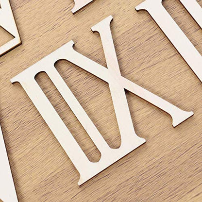 SUPVOX 12pcs Unfinished Wood Cutouts Wooden Roman Numerals Shape Wooden Numbers for Craft Wood Embellishment