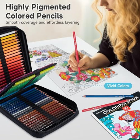 Artownlar Premium 72 Colored Pencils with Coloring Books Set, Artist Soft Core Vibrant Colors, Blending Shading Drawing Sketching Art Supplies, Oil Artownlar