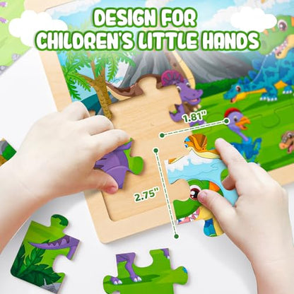 Art Set & 2 Pack Wooden Dinosaur Puzzles for Kids - WoodArtSupply