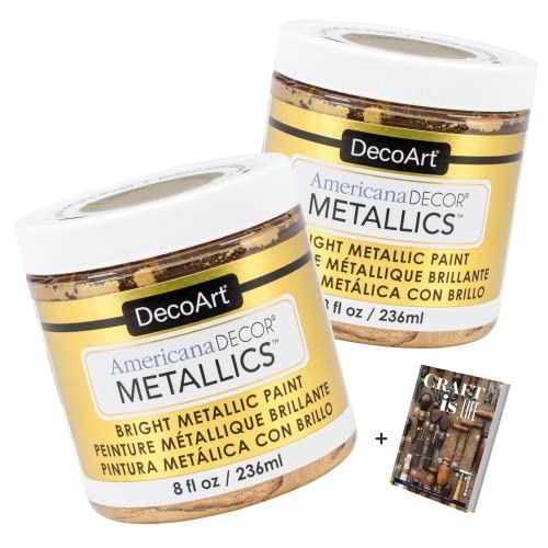 DecoArt Americana Decor Metallics 24K Gold Paint - 2 Pack 8oz Metallic 24K Gold Acrylic Paint - Water Based Multi Surface Paint for Arts and Crafts, DecoArt