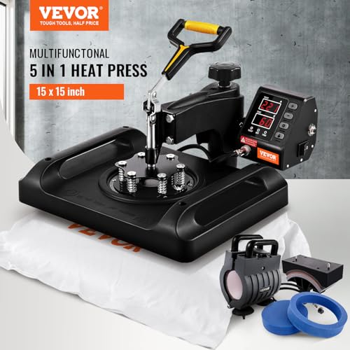 VEVOR Pro Heat Press Machine, 12 x 15 Inches, Fast Heating, 5 in 1 Combo 360 Swing Away Digital Sublimation T-Shirt Vinyl Transfer Printer with - WoodArtSupply