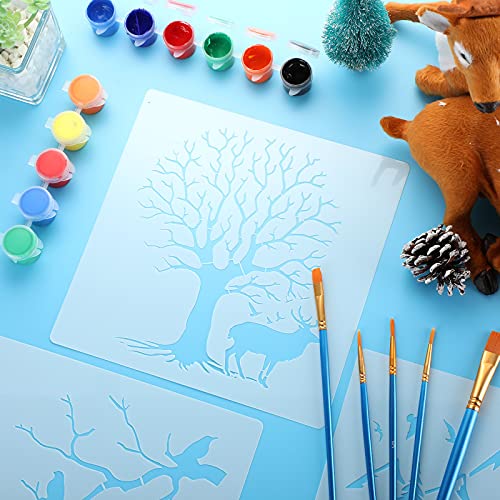 16 Pieces Aspen Trees Flowers Stencil Forest Deer Mountain Animal Stencils Reusable Branches Stencils Plastic Winter Craft Stencil Drawing Supplies - WoodArtSupply