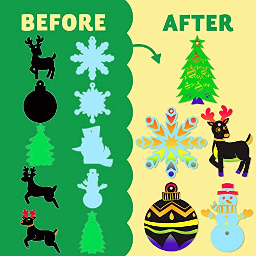 JOYIN Rainbow Color Scratch Christmas Ornaments, 72 Pack Craft Kit Toys Include Snowman, Snowflakes, Christmas Tree, and Reindeer JOYIN