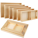 Aodaer 7 Pieces Wooden Nested Serving Trays Rectangular Shape Wood Trays Serving Trays with Handles for Kitchen Party Dinner Snacks Aodaer