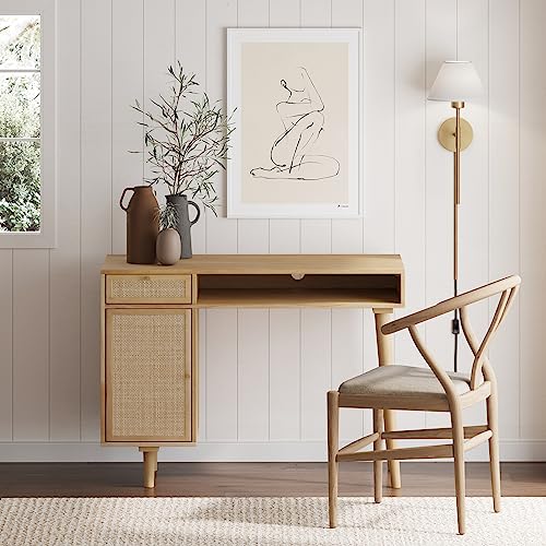 Nathan James Jacklyn Modern Home Office Writing Desk, Natural Brown - WoodArtSupply