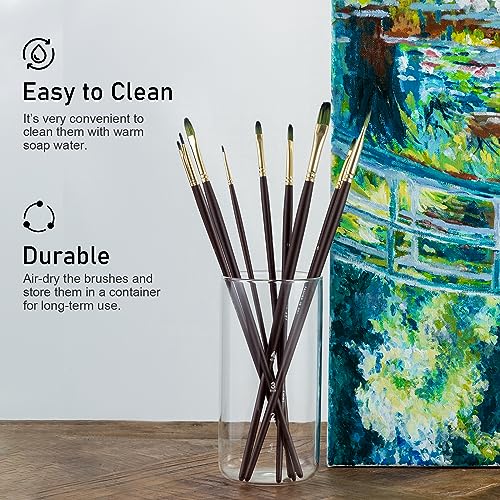Falling in Art 9 PCS Filbert Brushes Set, Professional Nylon Paint Brushes, Long Handle Artist Brush for Watercolor, Acrylic, and Oil Painting Falling in Art