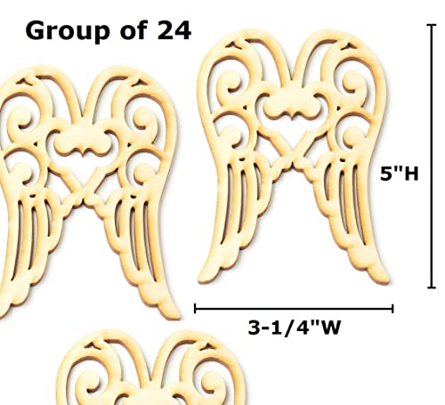 Pack of 24 Unfinished Wood Angel Wings Cutouts by Factory Direct Craft - Blank Angel Wing Wooden DIY Shapes for Christmas Holiday Crafts (3-1/4" x Factory Direct Craft