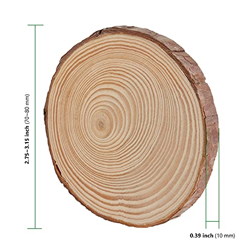HAKZEON 100 PCS 2.8-3.2 Inches Natural Wood Slices, 2/5 Inches Thick Wood Rounds with Bark, Unfinished Wooden Discs for Crafts Rustic Wedding HAKZEON