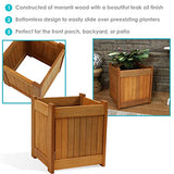 Sunnydaze Meranti Wood 16-Inch Square Planter Box with Teak Oil Finish - Set of 2 Sunnydaze