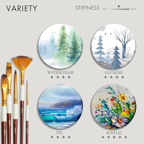 ARTIFY 2023 New Paint Brush Set, 15 Pcs Paint Brush Set for Acrylic Watercolor Oil and Gouache Painting - Brown & White - WoodArtSupply