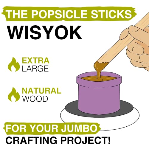 WISYOK 8'' Jumbo Craft Sticks, 60pcs Extra Large Natural Premium Wood, Ice Cream Sticks, Jumbo Sticks, Large Tongue Depressors, Plant Labels, Hair WISYOK