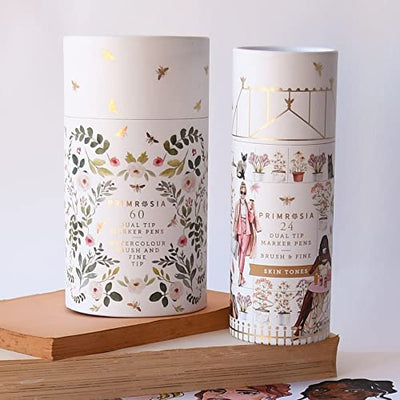 Primrosia Dual Tip Marker Pens and Skin Tones sets, Fineliner and Watercolor Brush Pens for Art Sketching Illustration Calligraphy Permanent