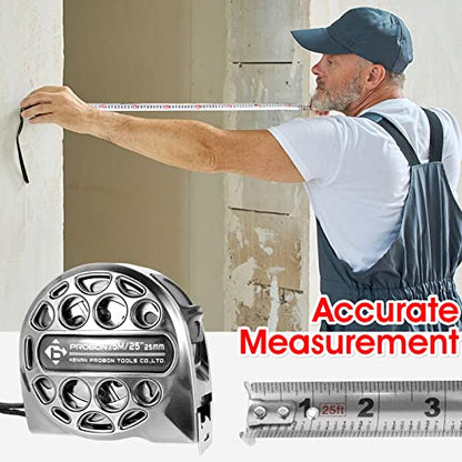 Tape Measure, 25FT Stainless Steel Measuring Tape with Double-Sided Scale Waterproof Portable Retractable Measure Ruler for Household Agricultural - WoodArtSupply