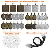 anezus Pendant Trays with Glass Cabochons for Jewelry Making, 90pcs Pendants Trays Set Including 30pcs Bezel Pendant Trays Blanks, 30pcs Glass anezus