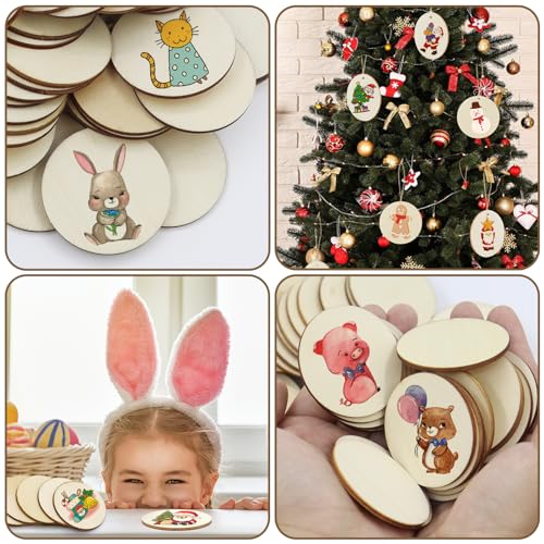 Jyongmer 100 Pieces Unfinished Wood Circle - 2 inch Round Disc Blank Natural Wooden Cutout Ornaments for Decoration DIY Craft Art Supplies, 0.11 inch Jyongmer