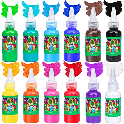 AROIC Washable Finger Paint set, 82 Pack Washable Kids Paint Set with 12 Color Finger Paints, Sponges, Paint Brushes, Waterproof Paint Apron, Palette AROIC