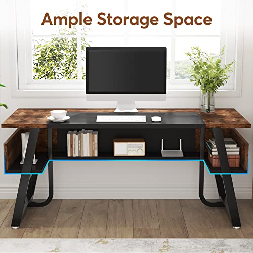 Tribesigns 63 Inches Desk with Bottom Shelves, Large Executive Desk, Computer Desk for Home Office, Business Workstation, Color Combination Table, Tribesigns
