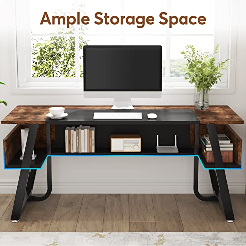 Tribesigns 63 Inches Desk with Bottom Shelves, Large Executive Desk, Computer Desk for Home Office, Business Workstation, Color Combination Table, - WoodArtSupply