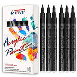 Black Marker Paint Pens - 6 Pack Acrylic Black Permanent Marker, 0.7mm Extra Fine Tip Paint Pen for Art projects, Drawing, Rock Painting, Stone, TFIVE