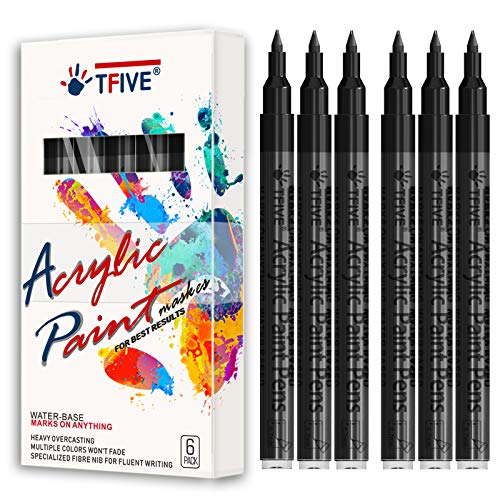 Black Marker Paint Pens - 6 Pack Acrylic Black Permanent Marker, 0.7mm Extra Fine Tip Paint Pen for Art projects, Drawing, Rock Painting, Stone, - WoodArtSupply