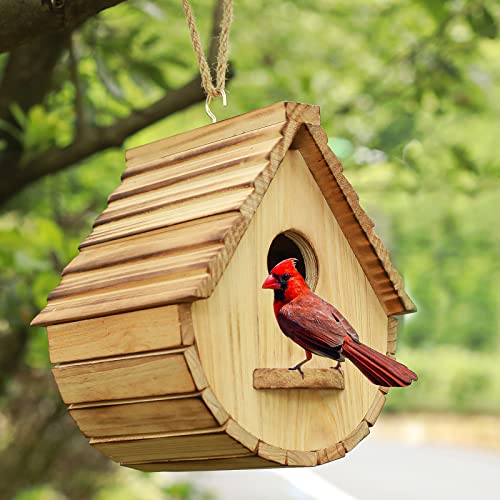 STARSWR Bird House for Outside,Outdoor Bird Houses, Natural Wooden Bird Hut Clearance Bluebird Finch Cardinals Hanger Birdhouse for Garden Viewing
