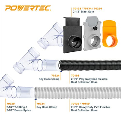 POWERTEC 70320-P2V 2-1/2" ID Y Fitting for OD Pipe or OD Connectors, with Splice for Dust Hose Connection, 2 Sets - WoodArtSupply