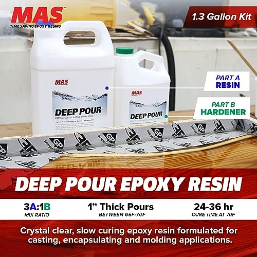 MAS Epoxies Deep Pour Epoxy Resin Kit - Crystal Clear, Slow Curing Epoxy Resin for Casting, River Tables, Encapsulating, Live Edge Slabs, Molds, MAS