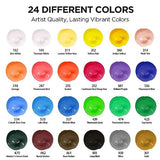 HUAL Premium Acrylic Paint Set With 5 Brushes, 24 Colors (60ml, 2oz), Non Toxic, Waterproof, Acrylic Paint Kit for Professional Artists Kids Students HUAL